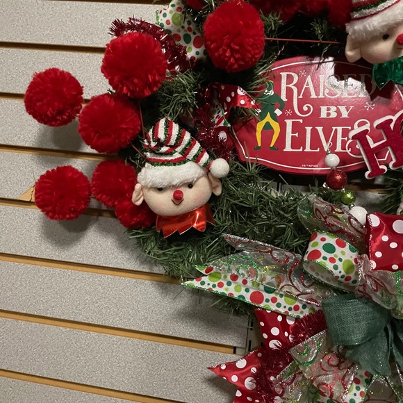 Christmas Elf Wreath Holiday Wall Door Decor Festive Holiday Home Decoration 14" - Picture 1 of 9